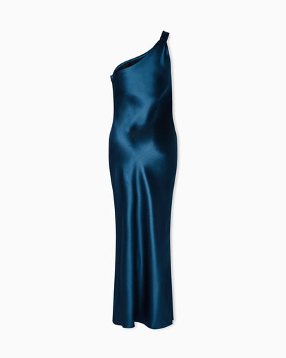 Long one-shoulder silk dress