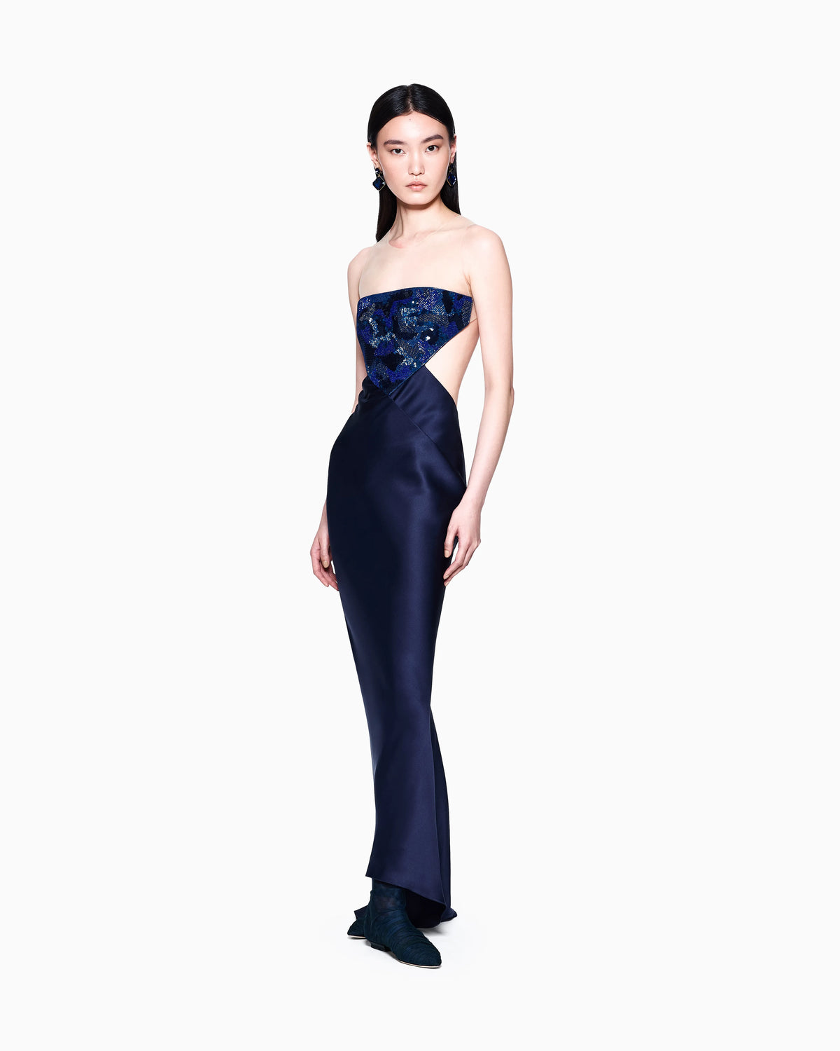 Long silk dress with embroidery