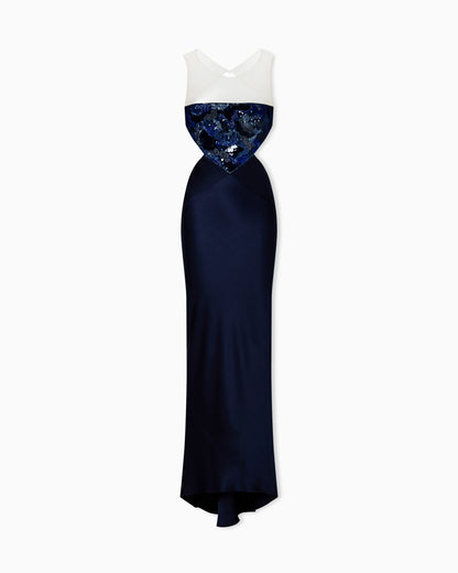 Long silk dress with embroidery