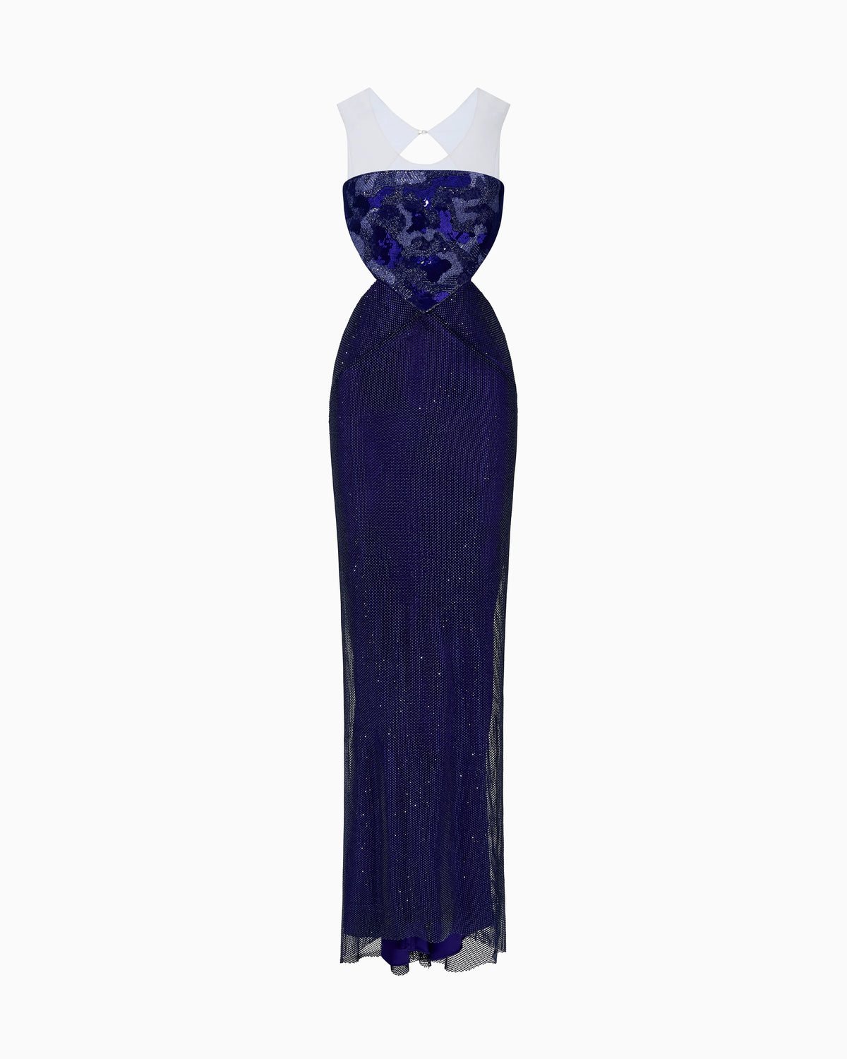 Long silk dress with sequin embroidery