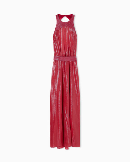 Long dress in a silk blend with rhinestone details