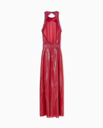 Long dress in a silk blend with rhinestone details