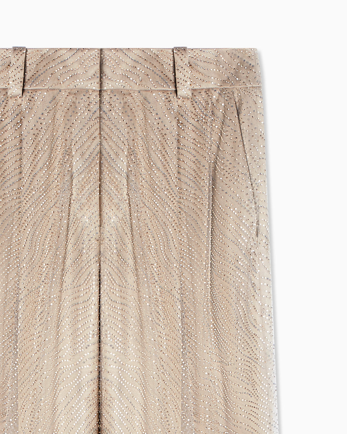 Trousers with silk pleats with rhinestone embroidery