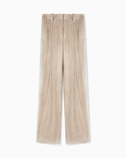 Trousers with silk pleats with rhinestone embroidery