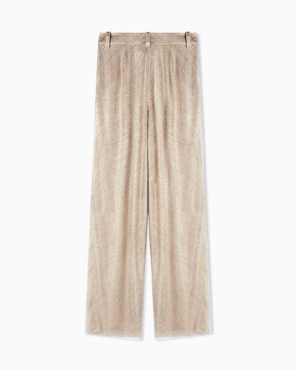 Trousers with silk pleats with rhinestone embroidery