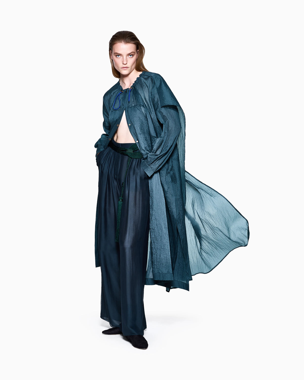 Crinkle nylon trench coat