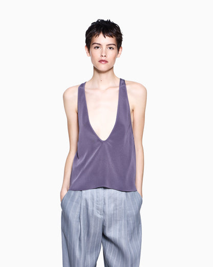 Silk blend crêpe short top