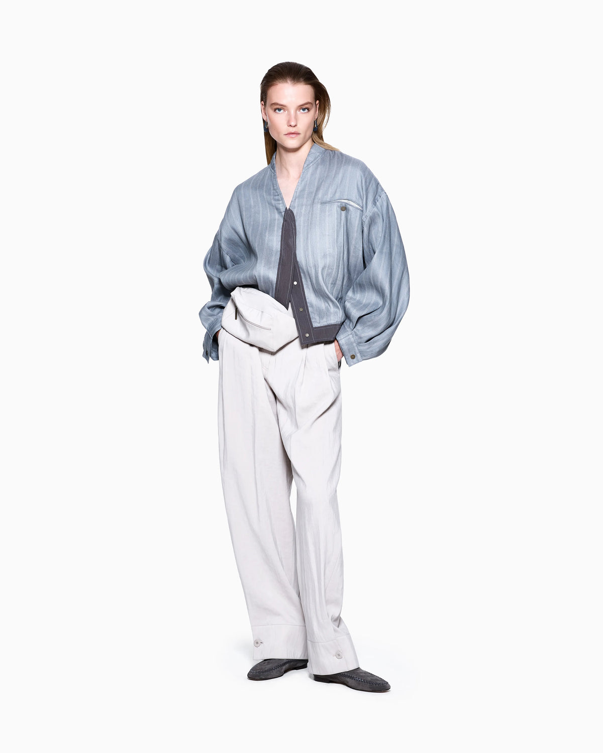 Pinstriped, silk and linen blouson