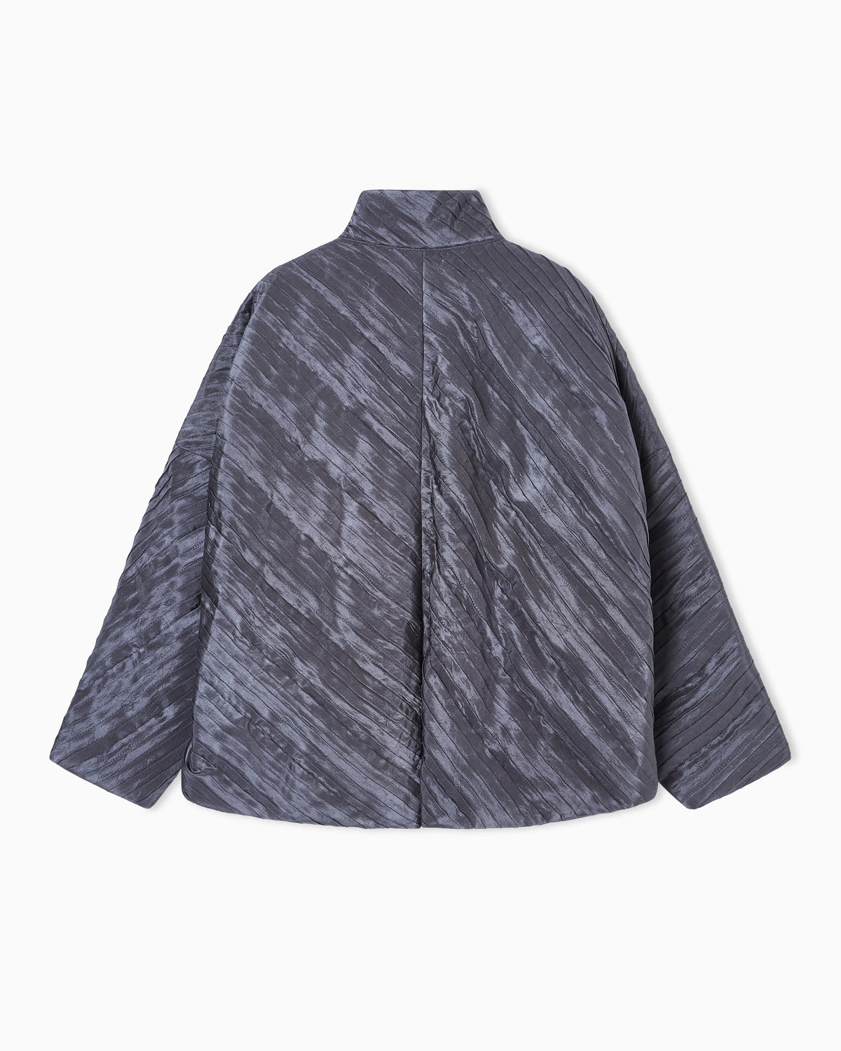 Diagonal pleated silk pea coat