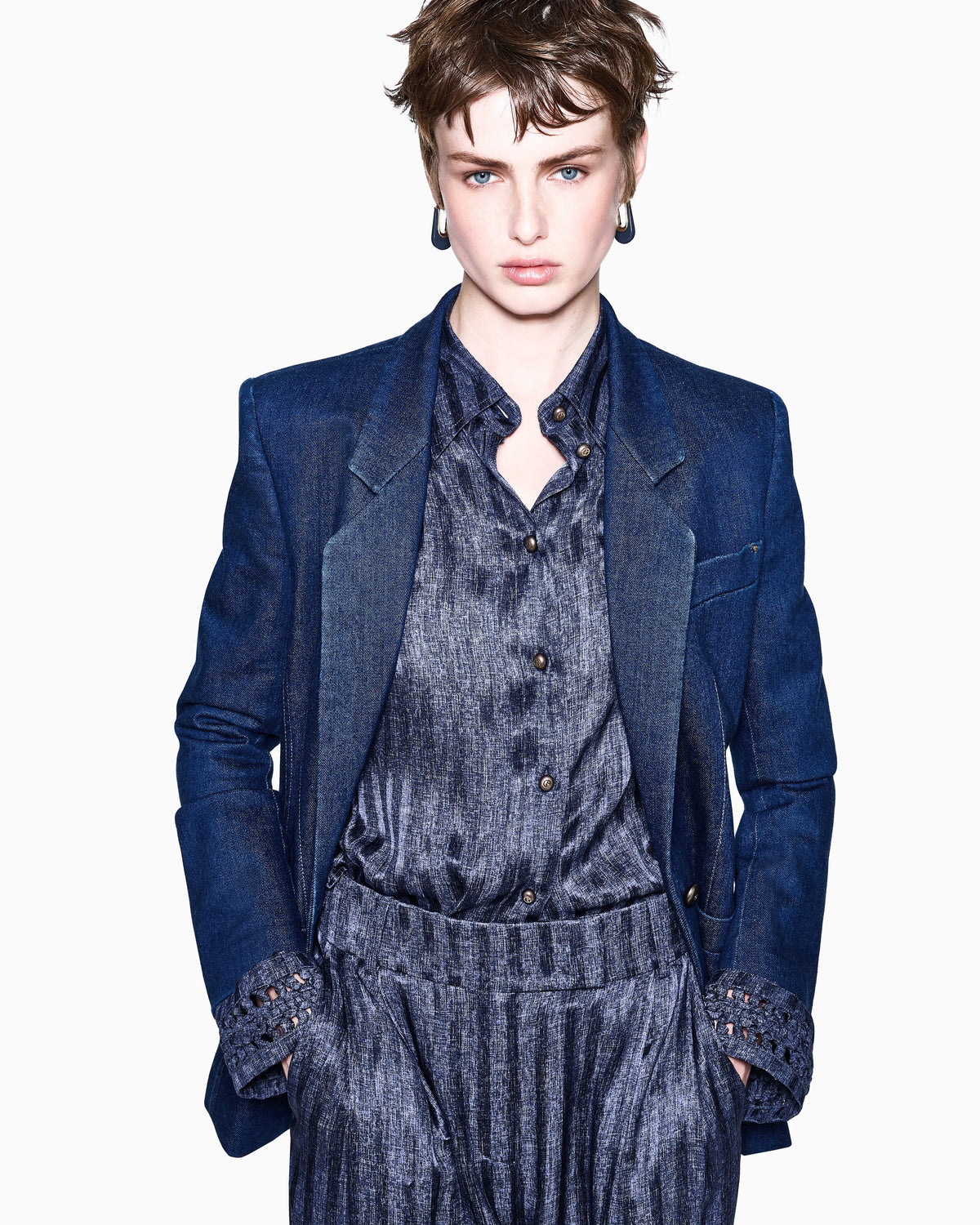 Denim single-breasted jacket in stretch cotton Denim Collection
