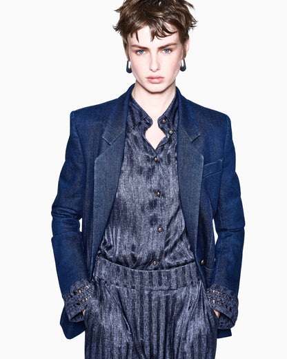 Denim single-breasted jacket in stretch cotton Denim Collection