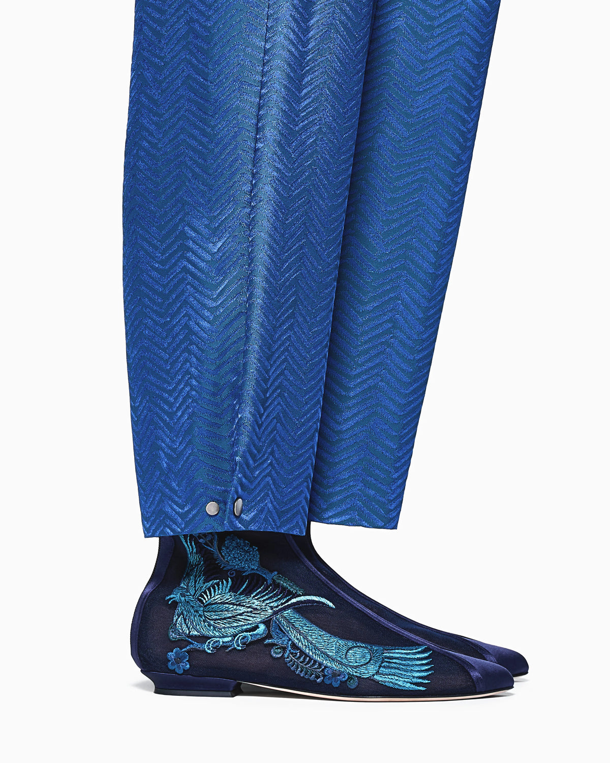Viscose trousers with chevron jacquard