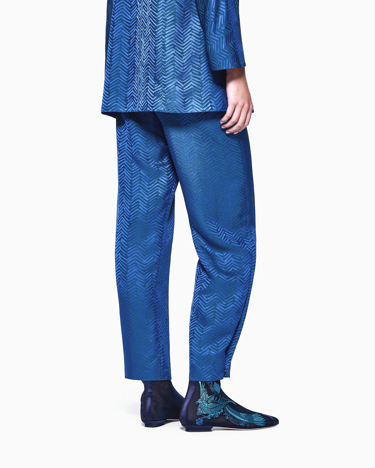 Viscose trousers with chevron jacquard