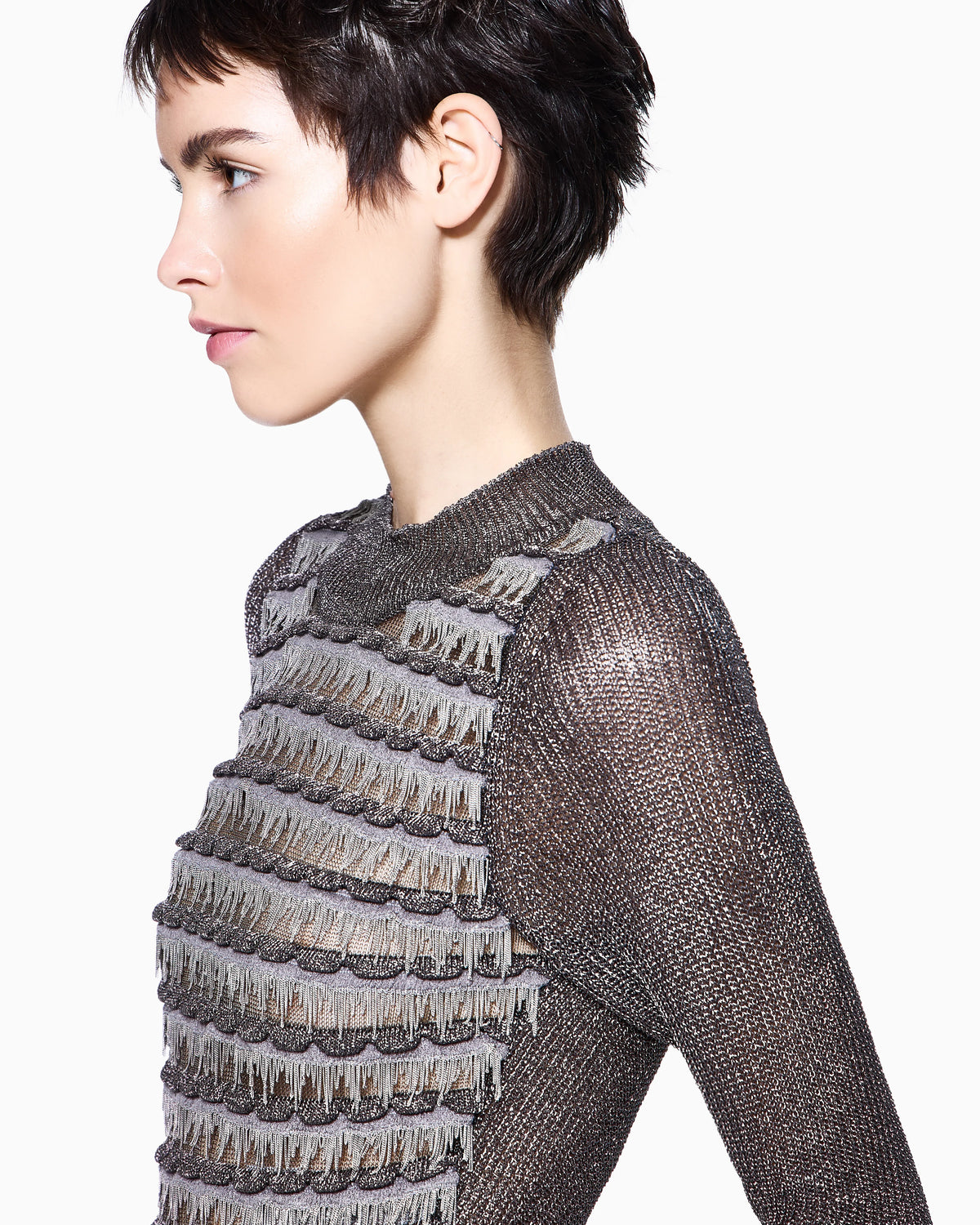 Viscose and metallic mesh jumper