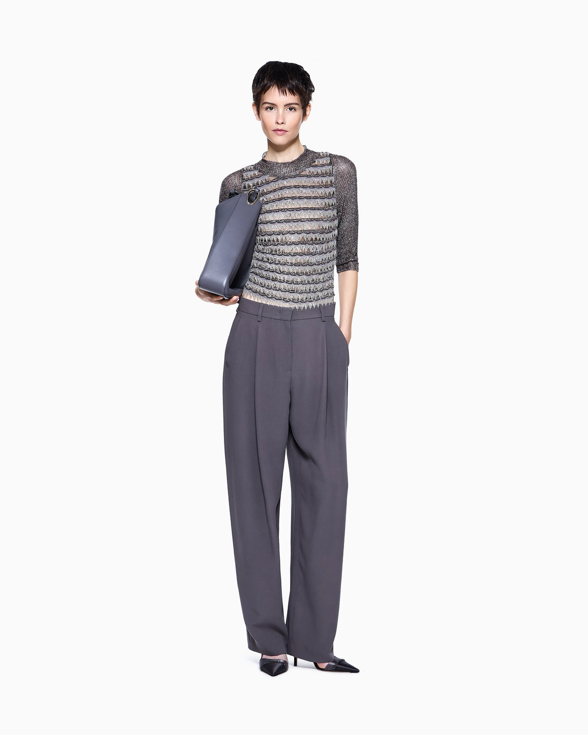 Viscose and metallic mesh jumper