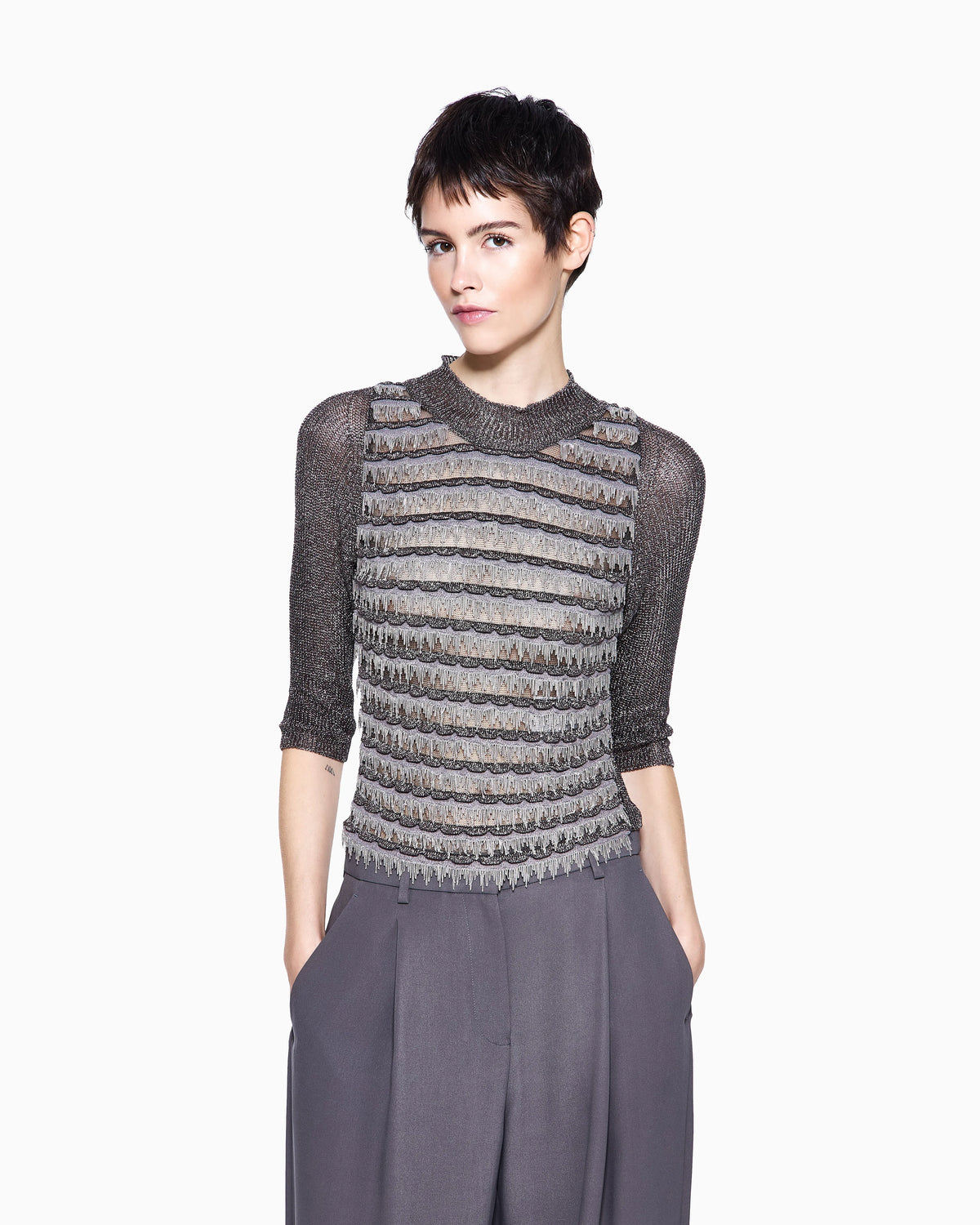 Viscose and metallic mesh jumper