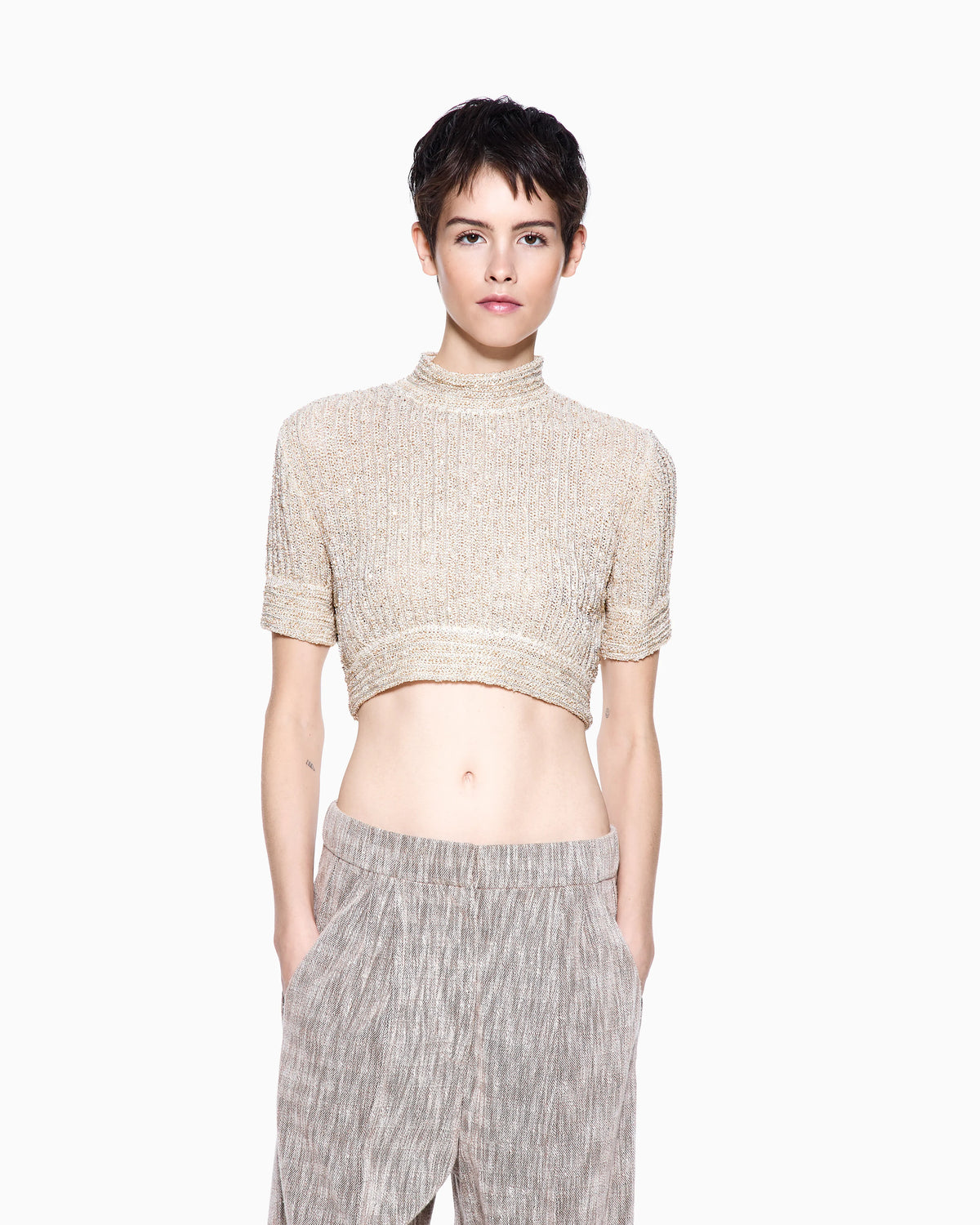 Short viscose jersey jumper with links stitch