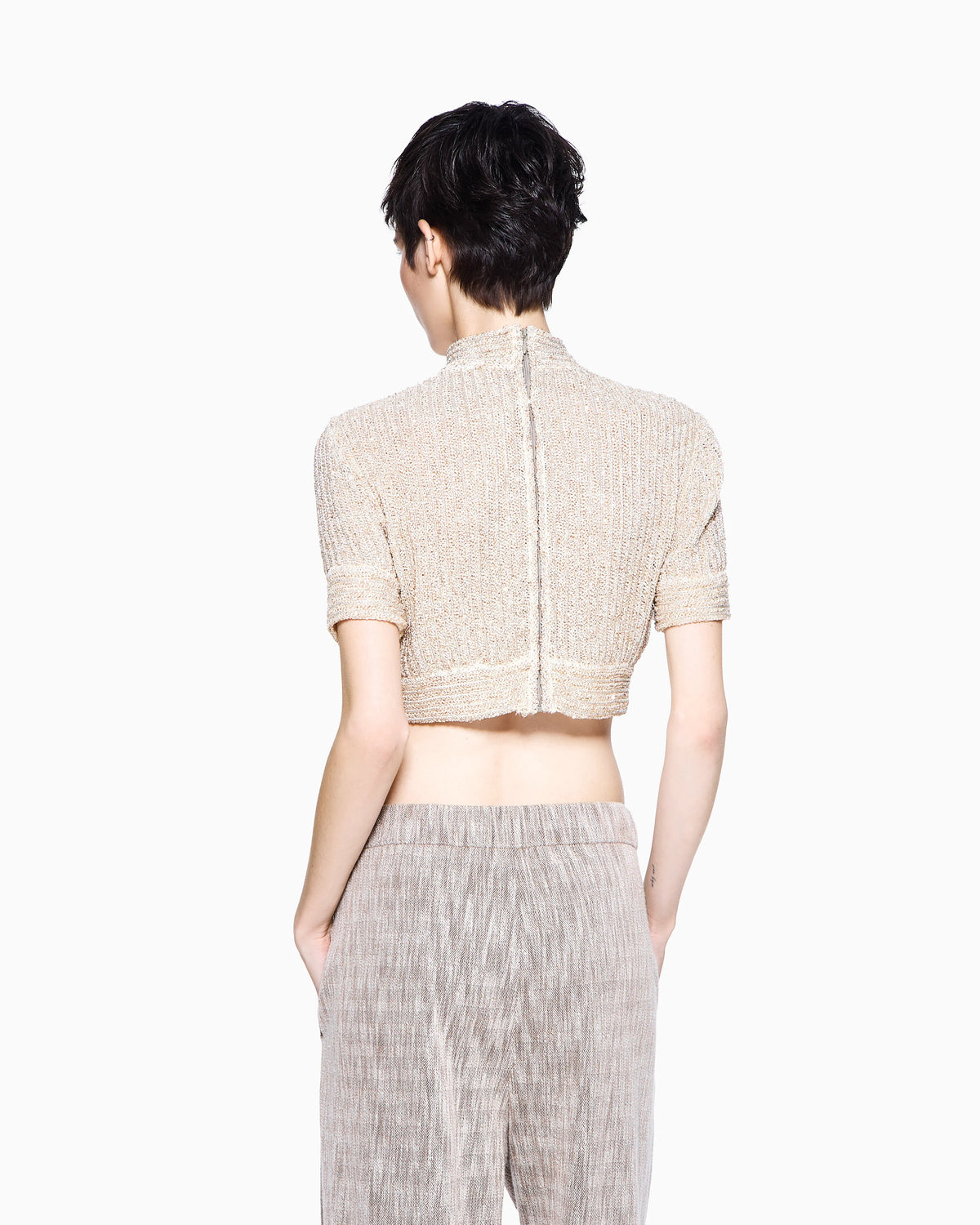 Short viscose jersey jumper with links stitch
