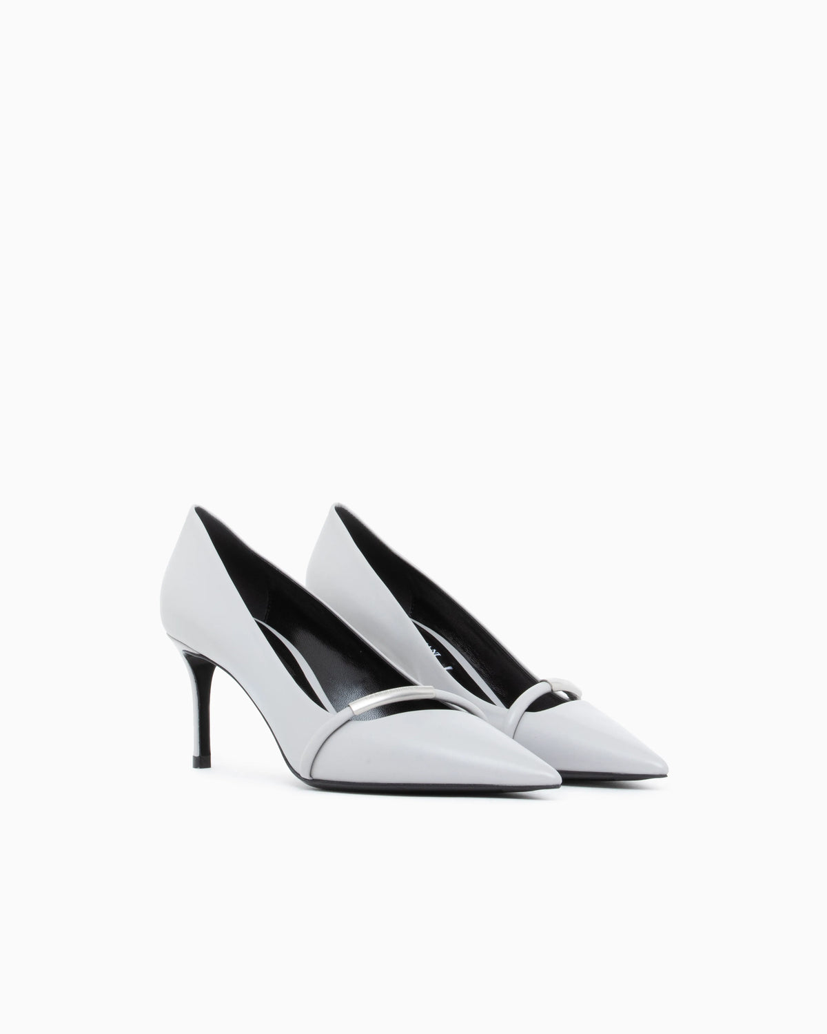 Pointed Leather Pumps with Metallic Strap