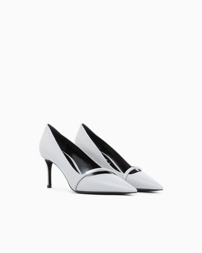 Pointed Leather Pumps with Metallic Strap