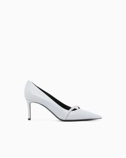 Pointed Leather Pumps with Metallic Strap