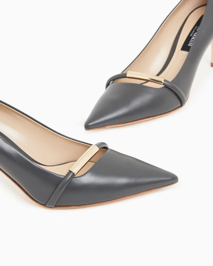 Pointed Leather Pumps with Metallic Strap