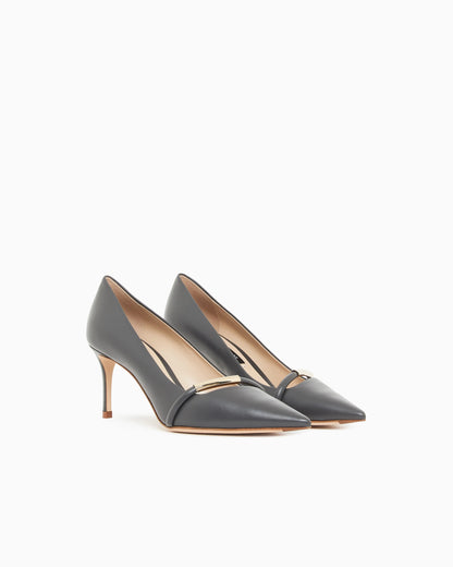 Pointed Leather Pumps with Metallic Strap