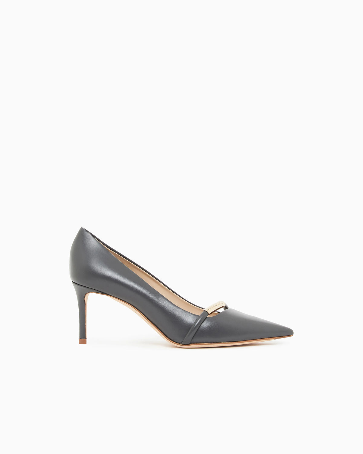 Pointed Leather Pumps with Metallic Strap
