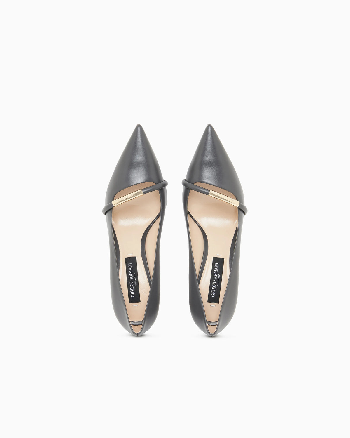 Pointed Leather Pumps with Metallic Strap