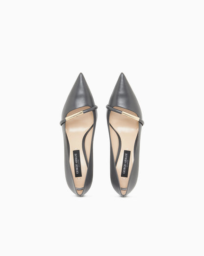 Pointed Leather Pumps with Metallic Strap