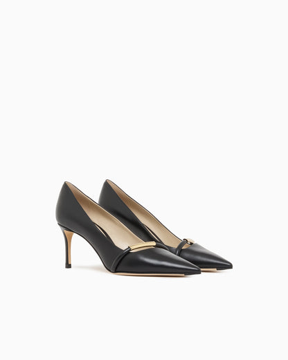 Pointed Leather Pumps with Metallic Strap