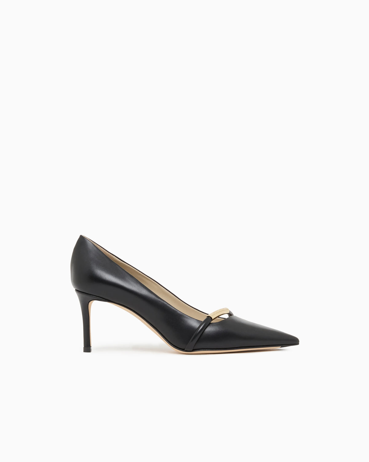 Pointed Leather Pumps with Metallic Strap