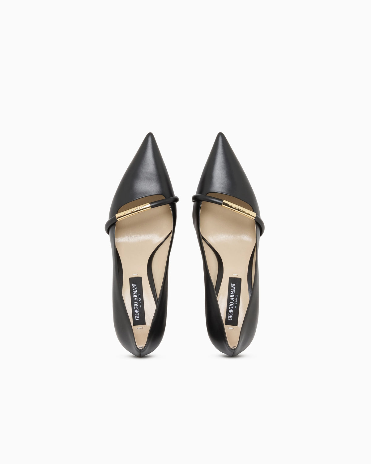 Pointed Leather Pumps with Metallic Strap