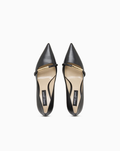 Pointed Leather Pumps with Metallic Strap