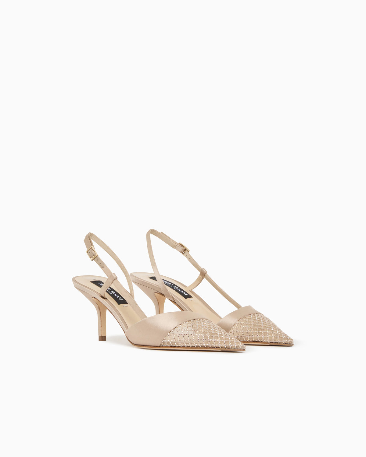Court shoes with satin strap and mesh with rhinestones