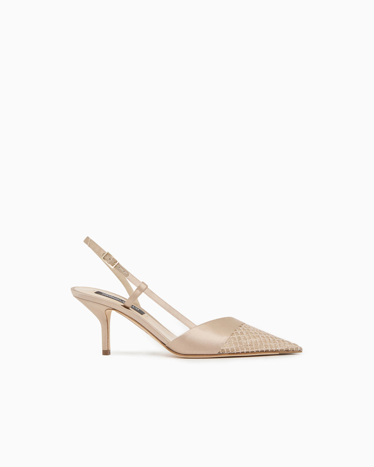 Court shoes with satin strap and mesh with rhinestones