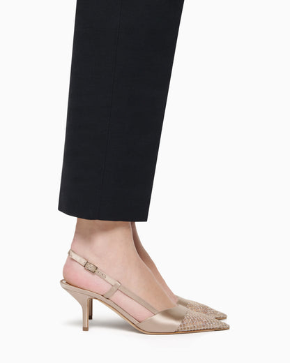 Court shoes with satin strap and mesh with rhinestones