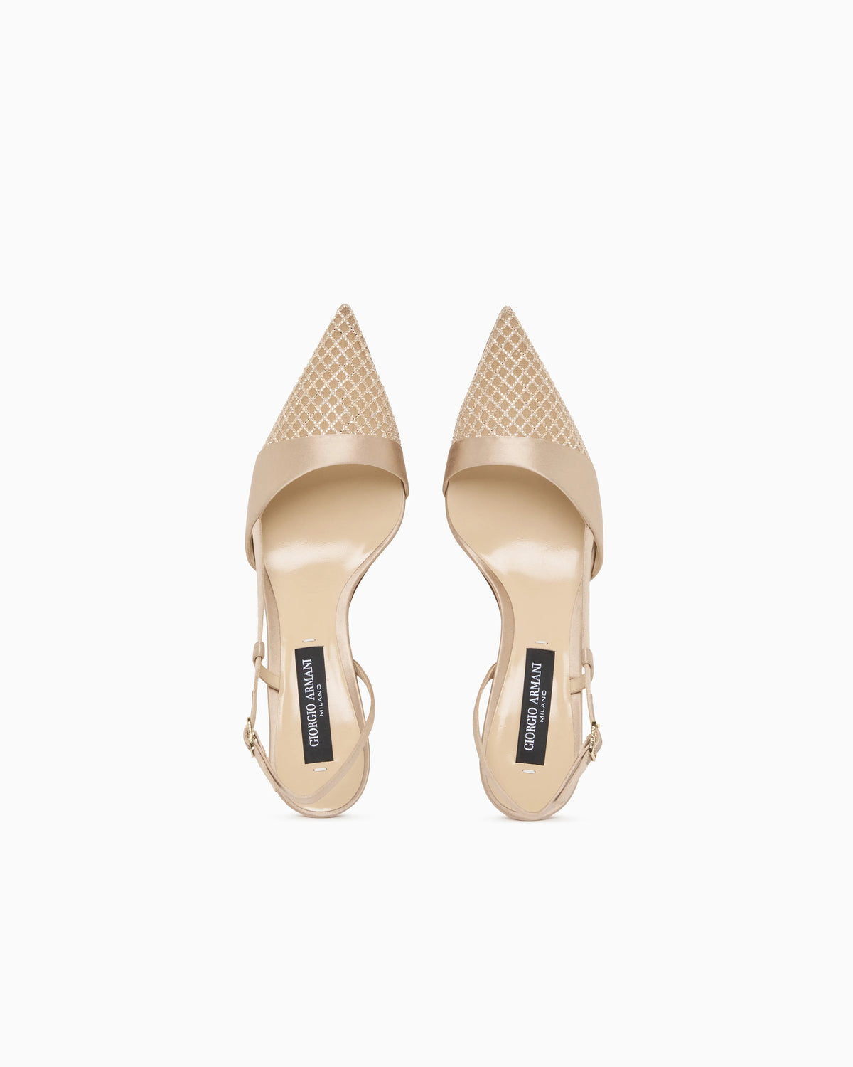 Court shoes with satin strap and mesh with rhinestones