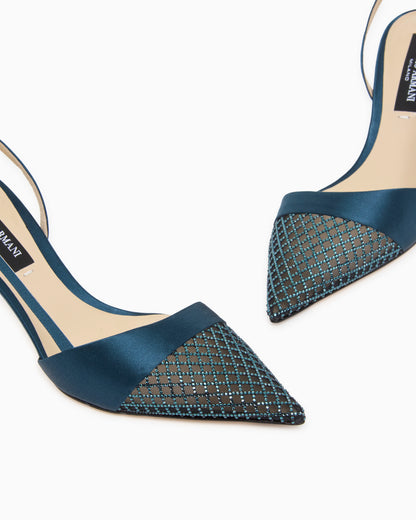 Court shoes with satin strap and mesh with rhinestones