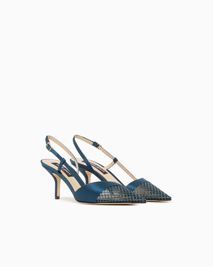 Court shoes with satin strap and mesh with rhinestones