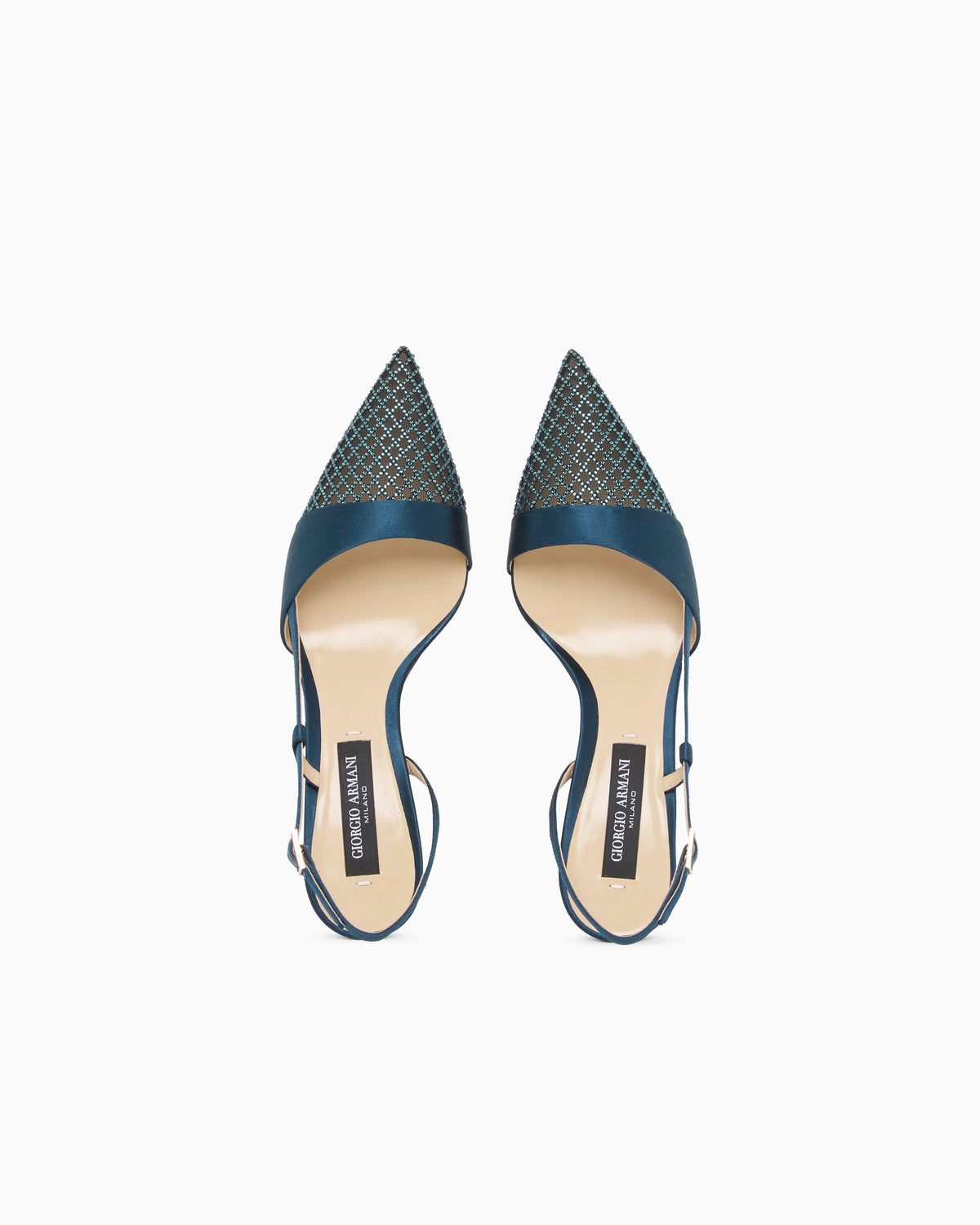 Court shoes with satin strap and mesh with rhinestones