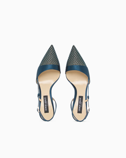 Court shoes with satin strap and mesh with rhinestones
