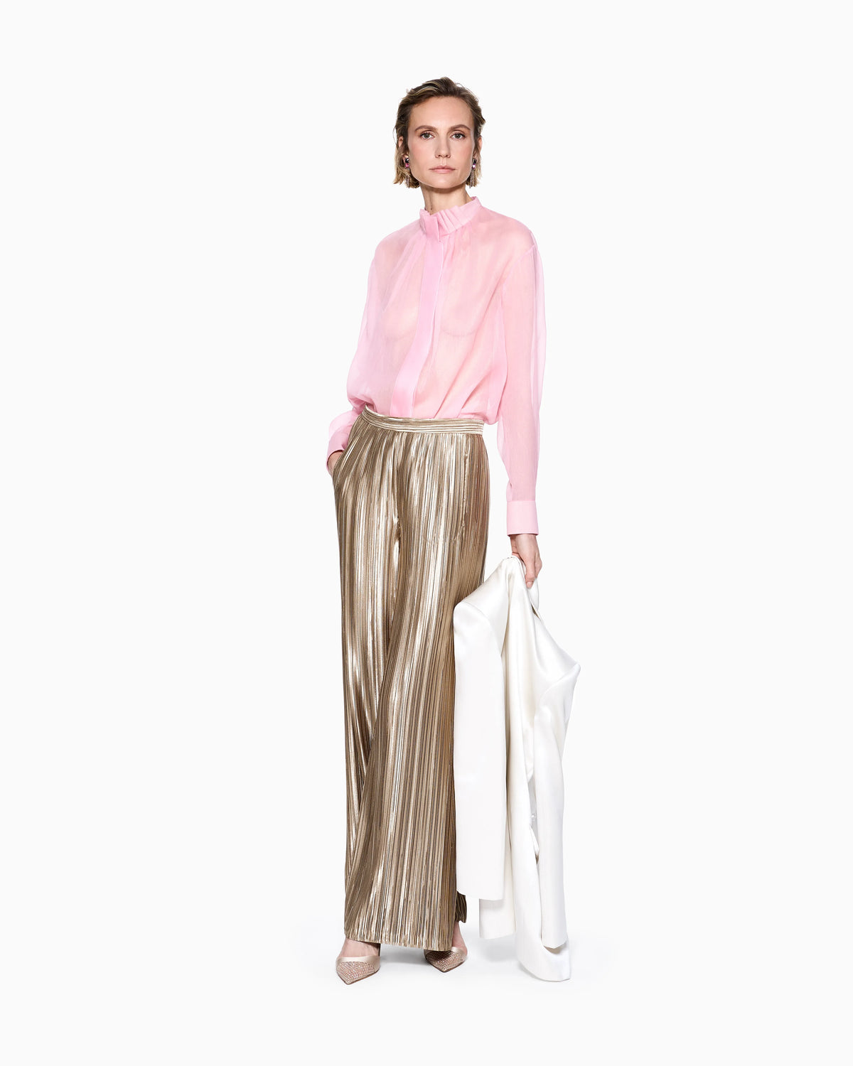 Pleated satin trousers