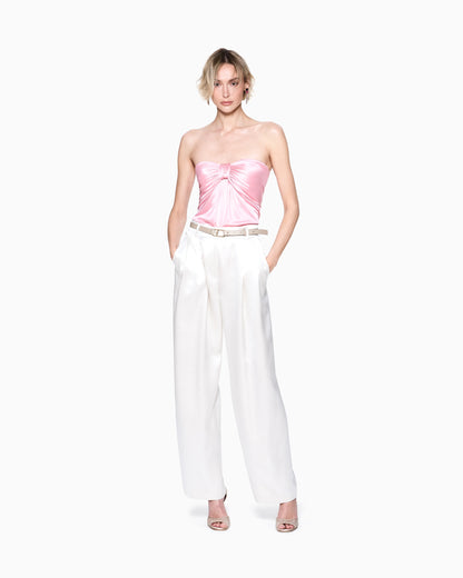 Trousers with pleats in silk satin
