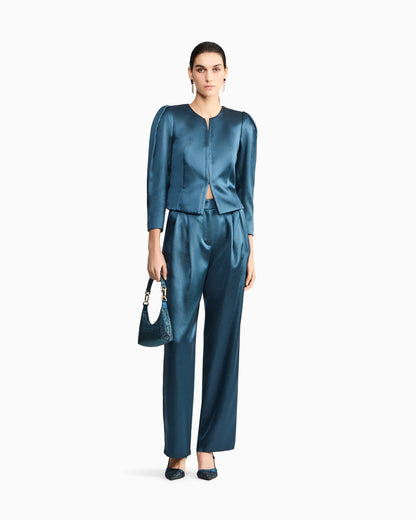 Trousers with pleats in silk satin