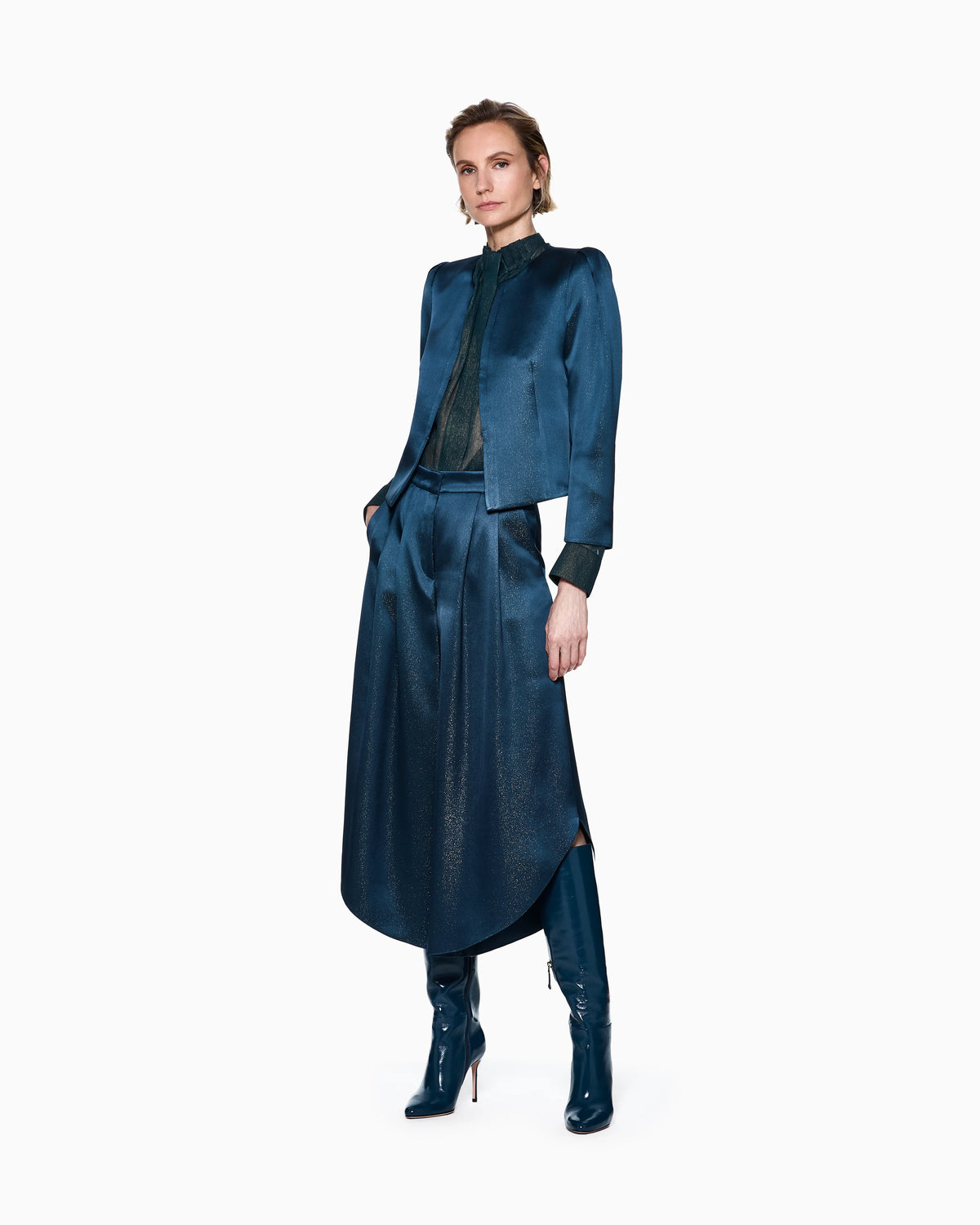 Wide trousers in silk satin