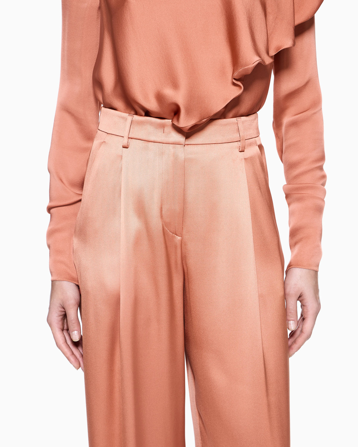 Silk double satin single-pleat trousers