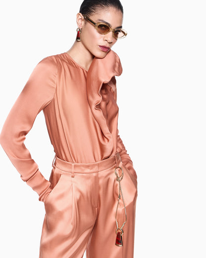 Silk double satin single-pleat trousers