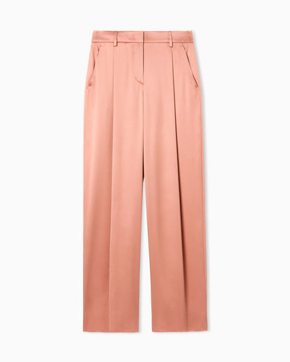 Silk double satin single-pleat trousers