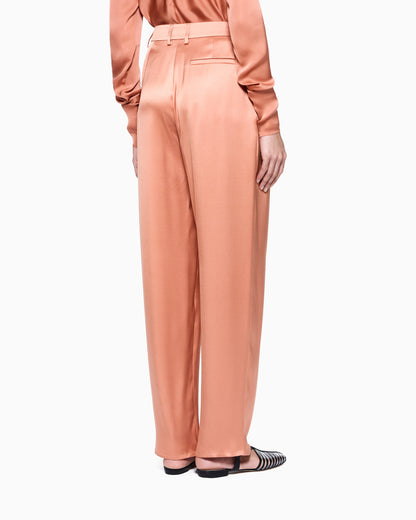 Silk double satin single-pleat trousers